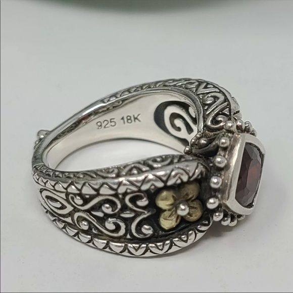 925 SS and 18K gold flower and 1.60CT garnet ring - Picture 2 of 16